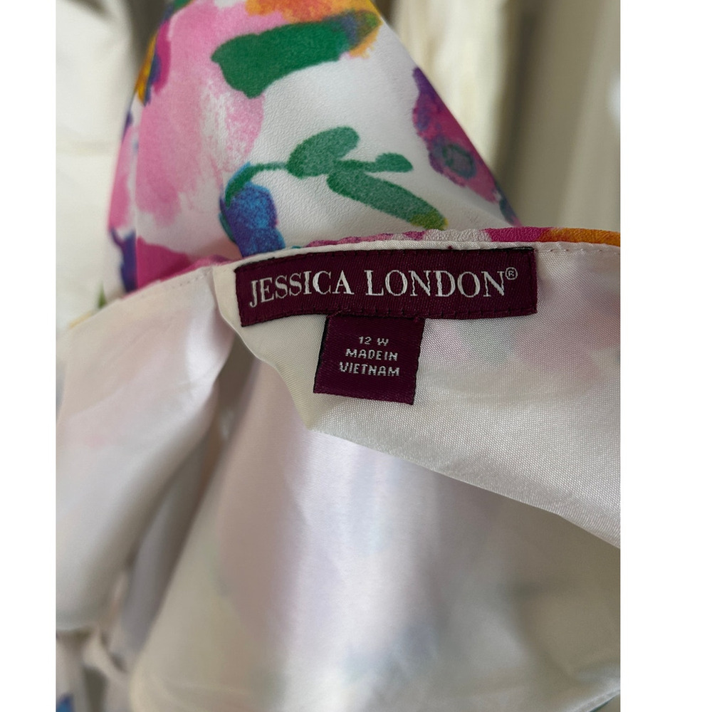 Jessica London Women's Size 12W White Multicolor Floral Drop Waist Dress #0413 - Picture 7 of 13